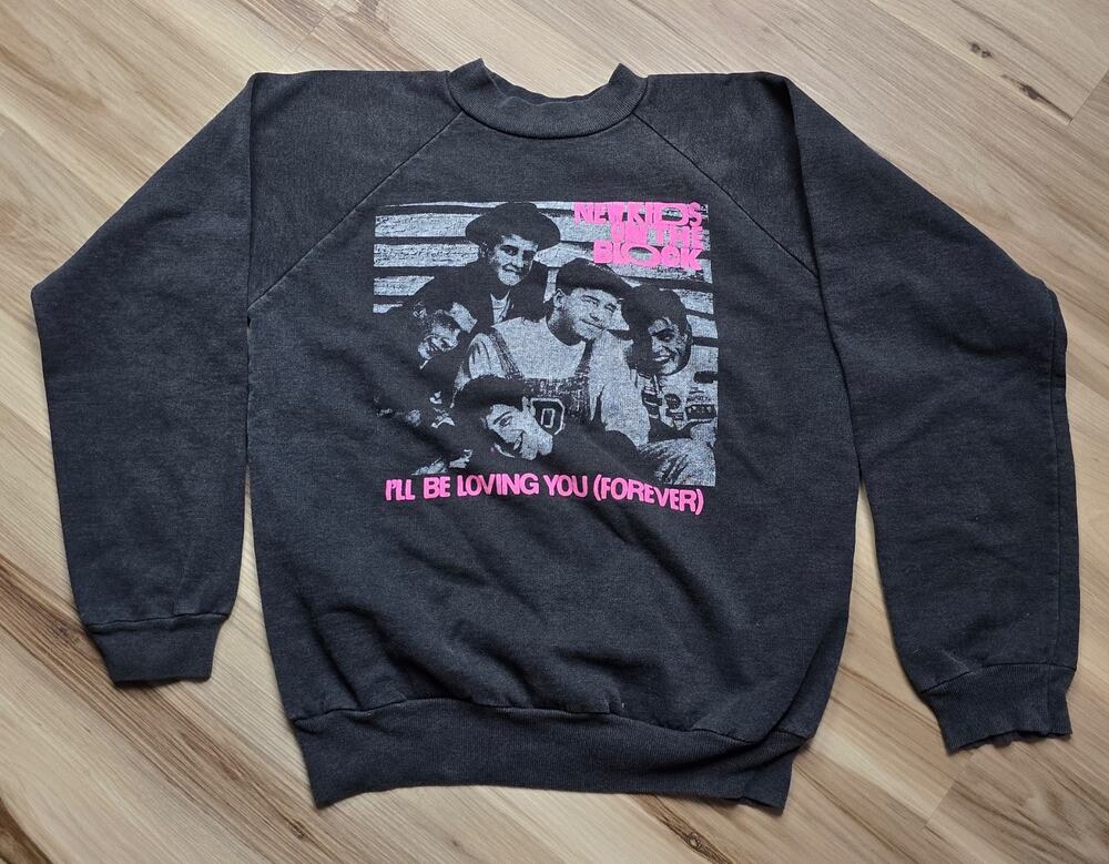 Vintage New Kids On The Block black faded Crew Neck Sweatshirt Large 20x22"